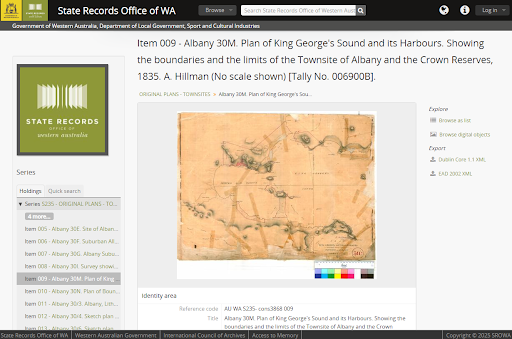 SROWA’s AtoM instance enables access to a lot of history about Western Australia, like this 1835 map of Albany Harbour