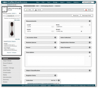 The object details screen in CollectiveAccess