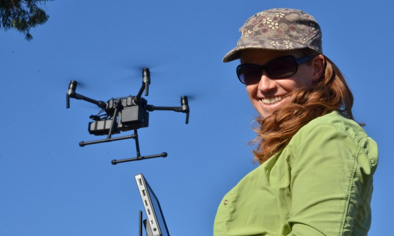 Deb demonstrating the Wildlife Drones method